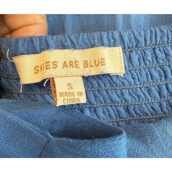 Skies Are Blue Maxi Sundress Sz S Blue Embroidered Adj. Straps Tiered Ruffle EUC - Picture 7 of 14